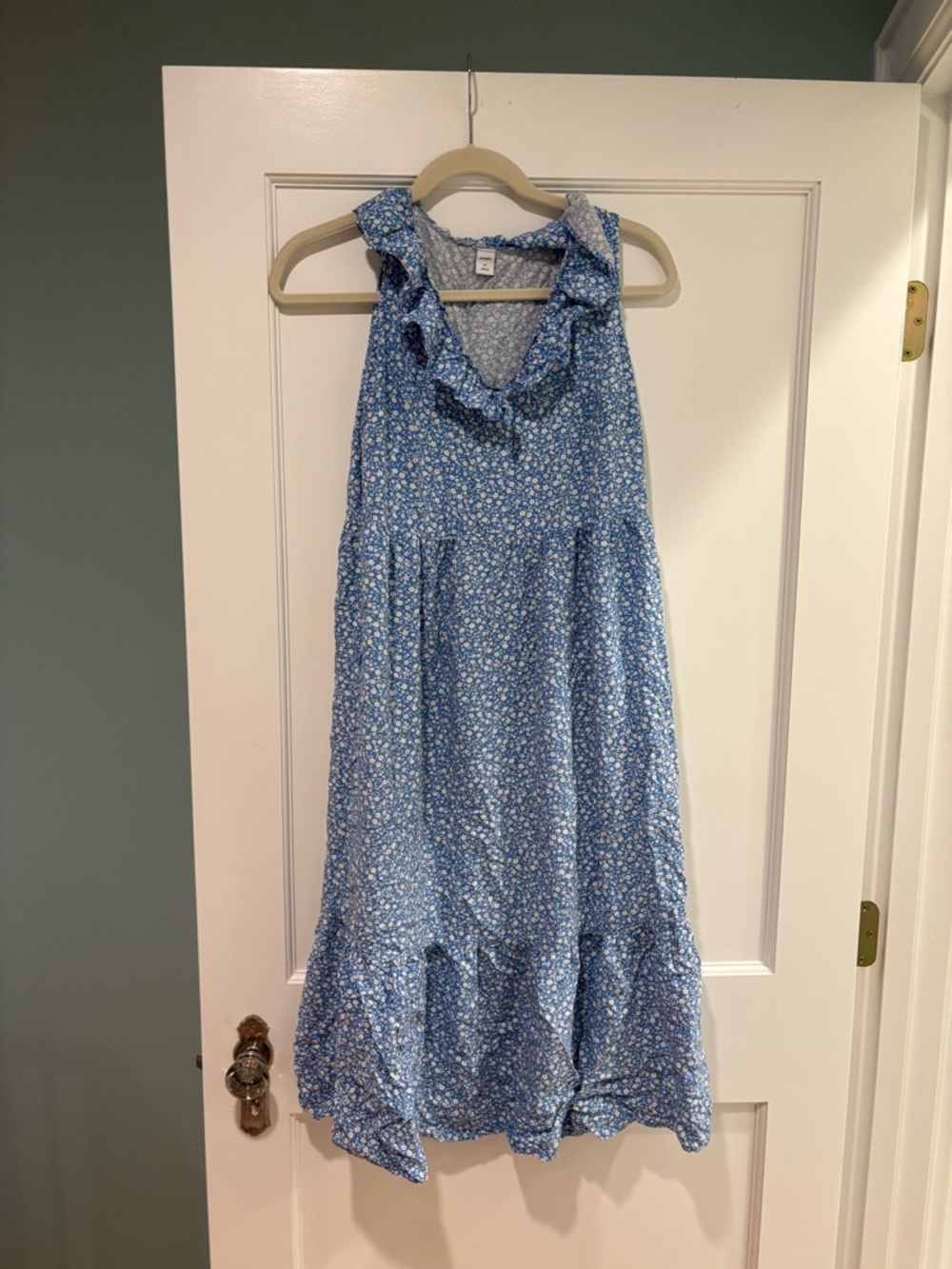 Old navy blue Floral Ruffle Neck Sleeveless Dress